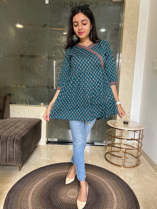 Navy Blue Angrakha Top